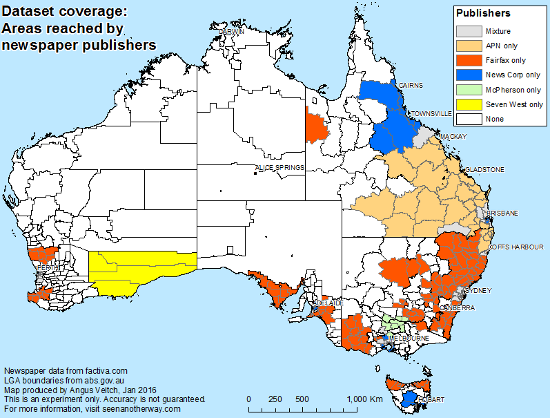 The regional coverage of different publishers in Australia is highly segmented.